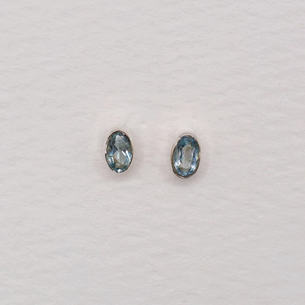 Sterling Silver Bezel Set Birthstone Oval Stud Earrings
