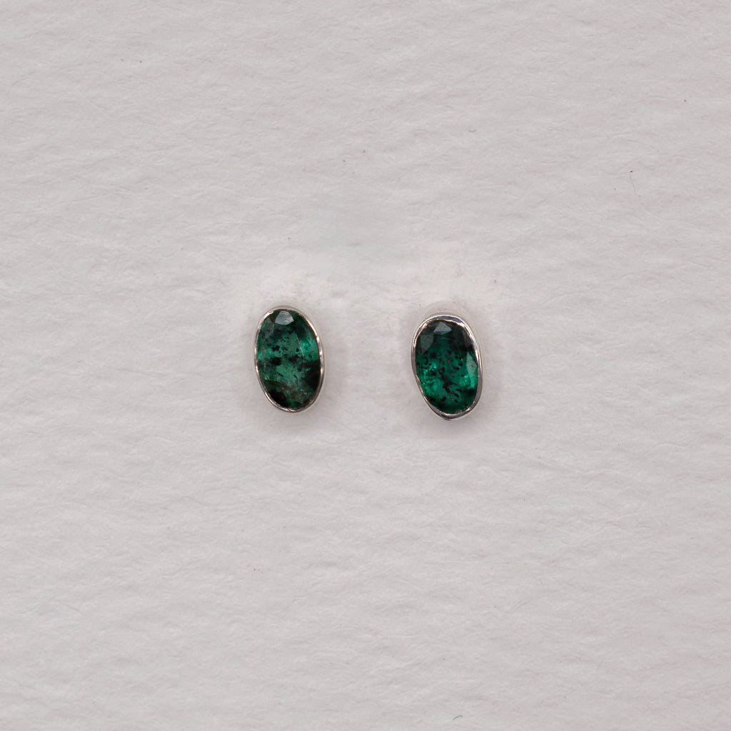 Sterling Silver Bezel Set Birthstone Oval Stud Earrings