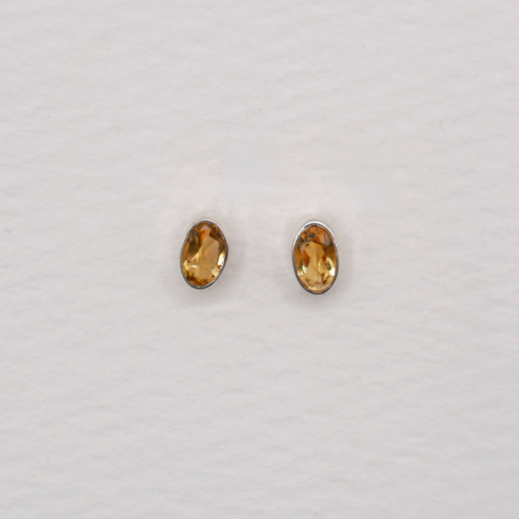 Sterling Silver Bezel Set Birthstone Oval Stud Earrings