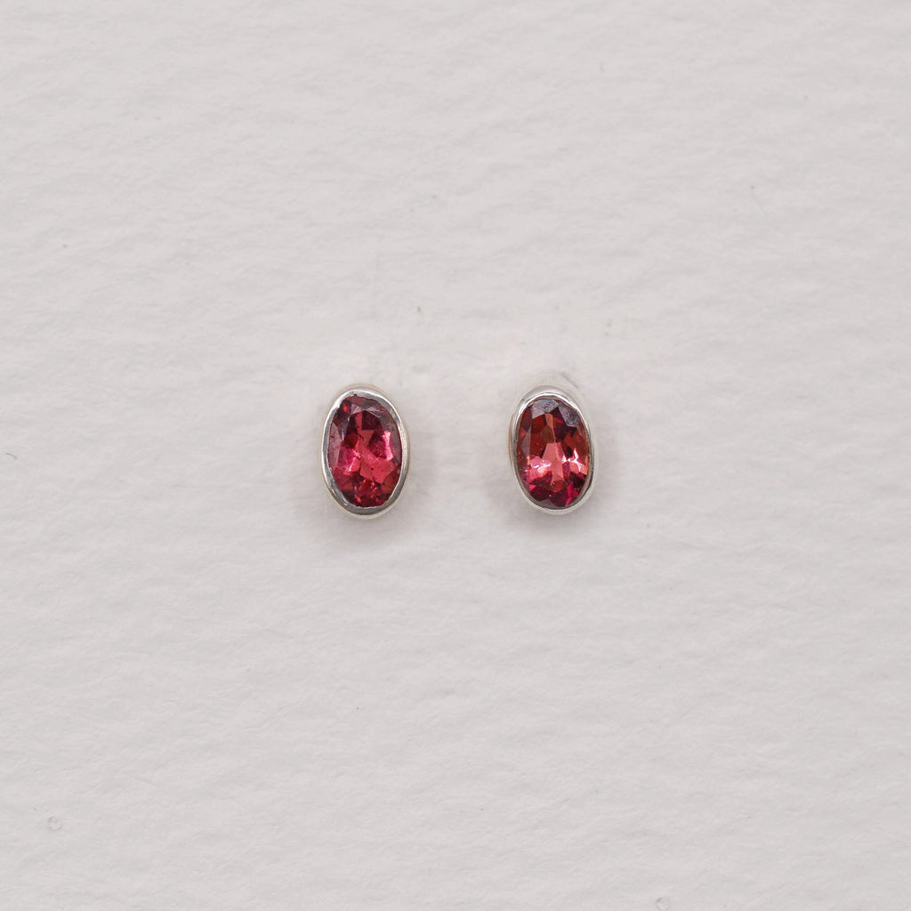 Sterling Silver Bezel Set Birthstone Oval Stud Earrings