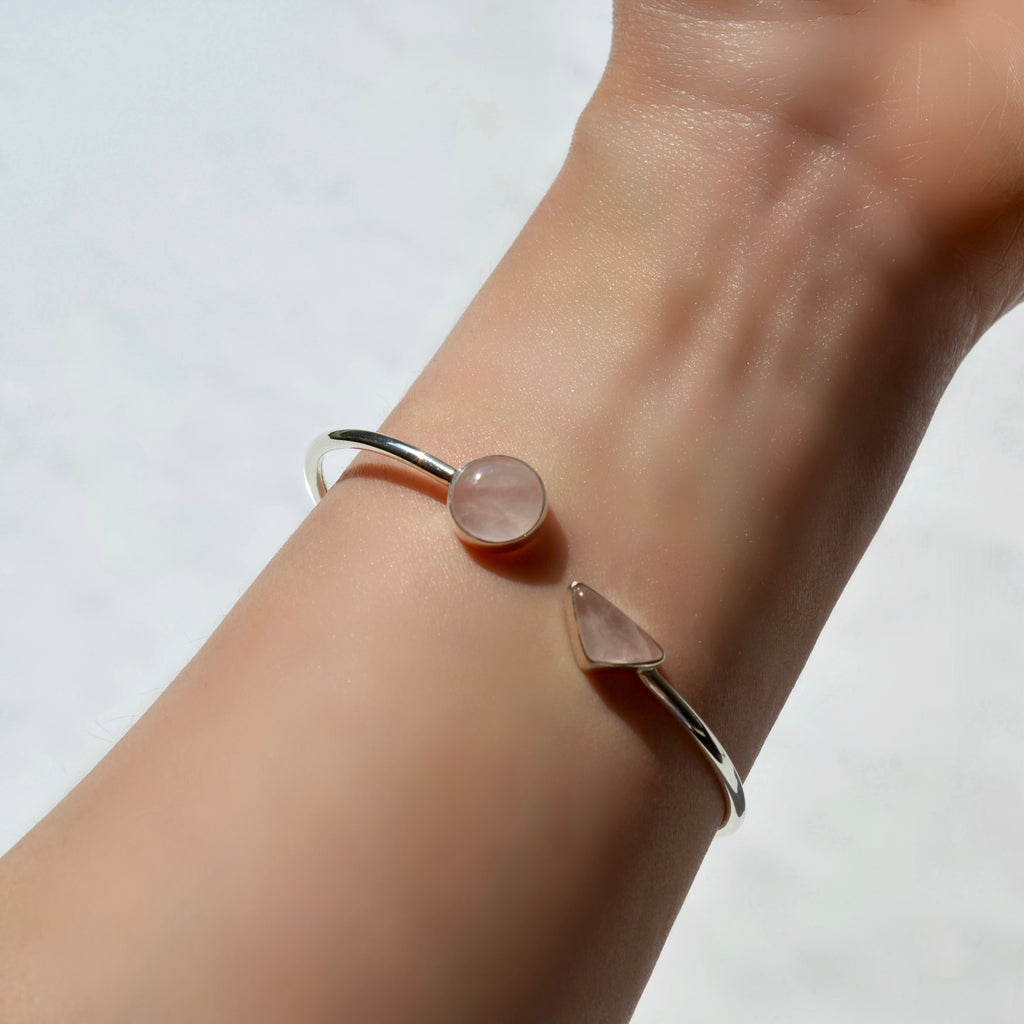 Sterling Silver Polished Rose Quartz Bangle