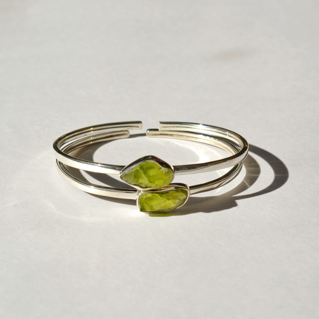Sterling Silver Rough Cut Peridot Bangle