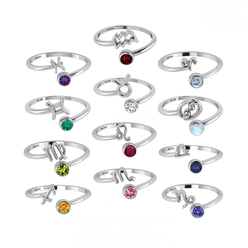 Zodiac Birthstone Rings - Silver
