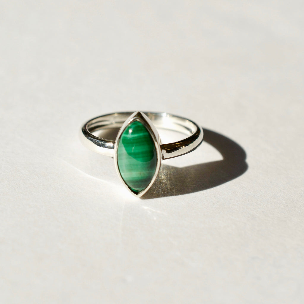 Large Bezel Set Polished Malachite Ring