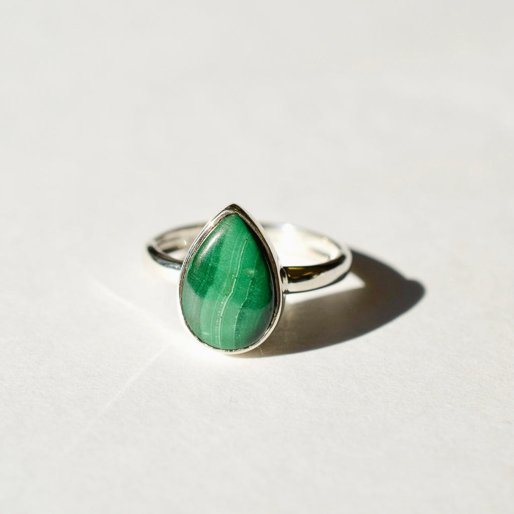 Large Bezel Set Polished Malachite Ring