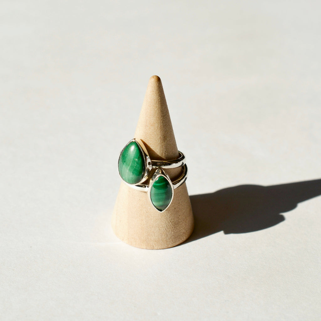 Large Bezel Set Polished Malachite Ring