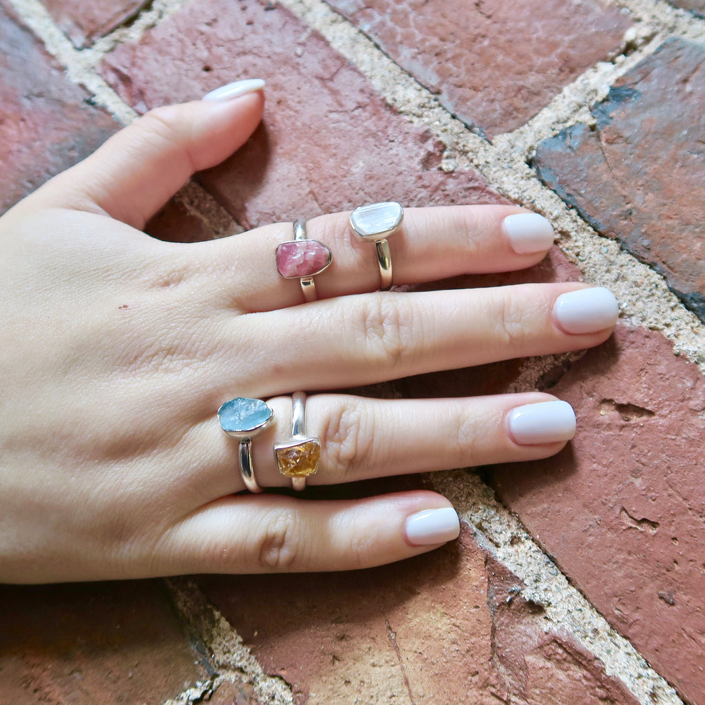 Large Bezel Set Rough Cut Rhodochrosite Ring