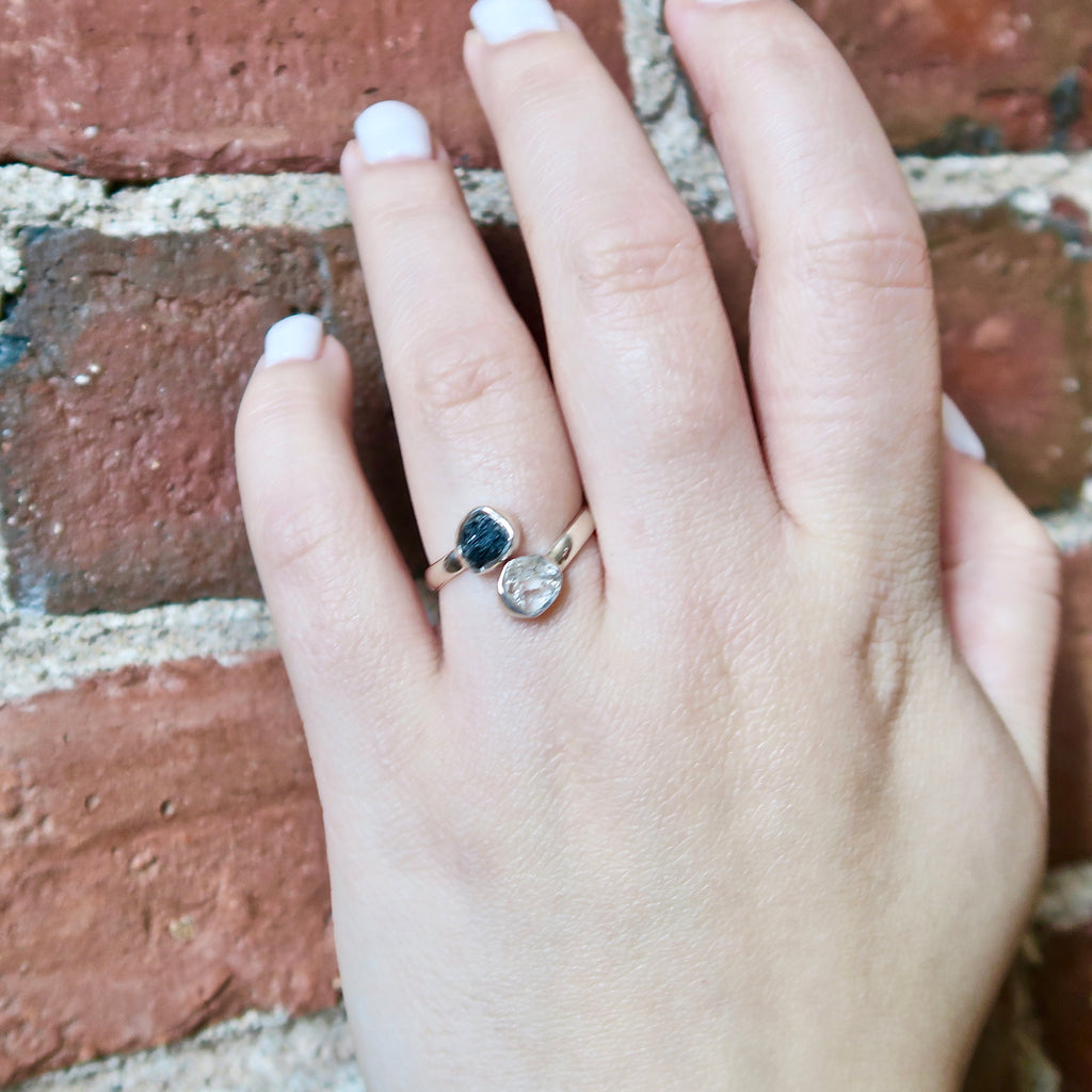 Black Tourmaline & Herkimer Diamond Bypass Ring