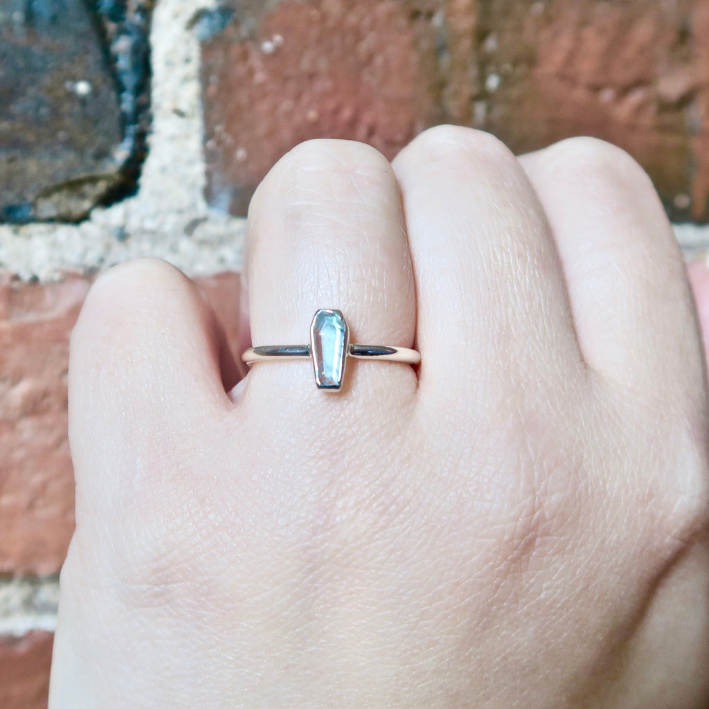 Tiny Coffin Ring - Labradorite