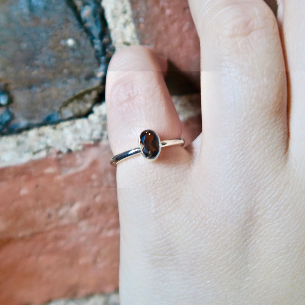 Bezel Set Facted Smokey Quartz Ring