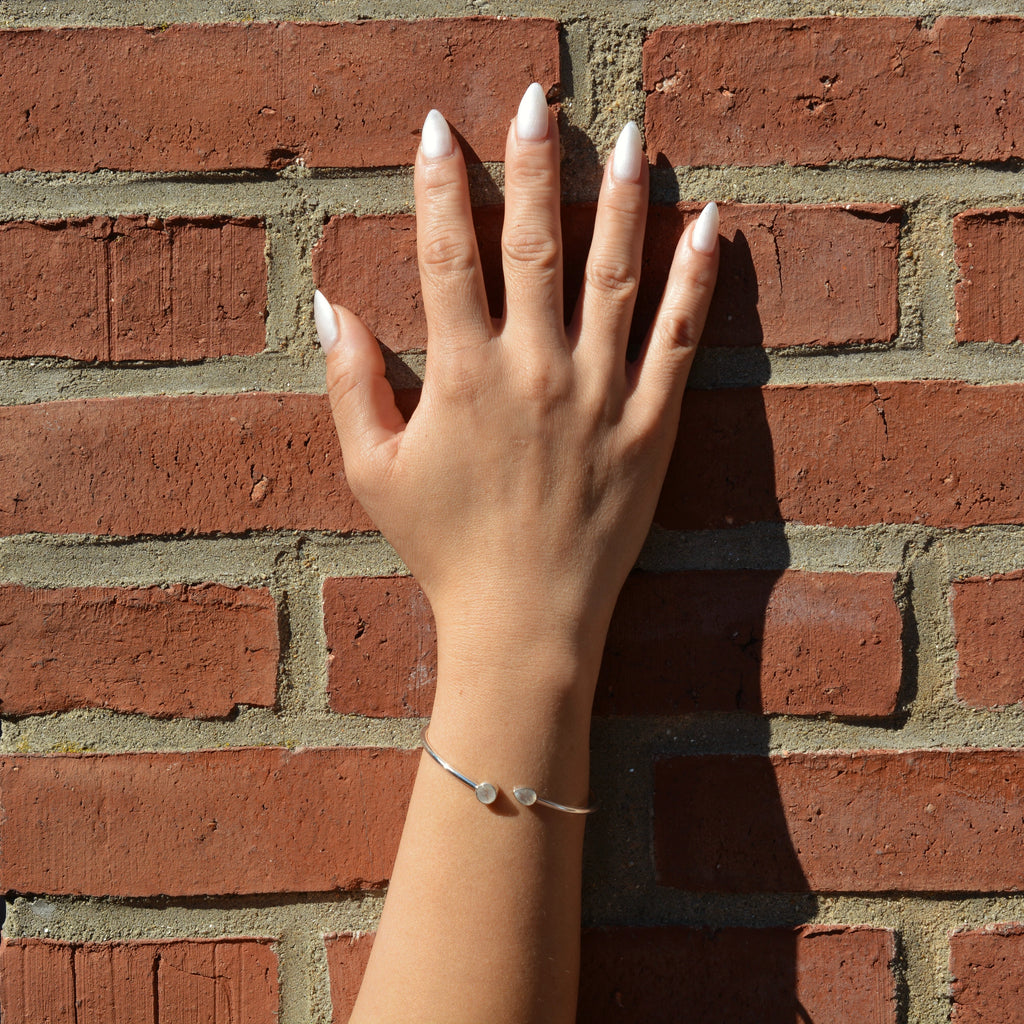 Sterling Silver Dainty Faceted Moonstone Bangle