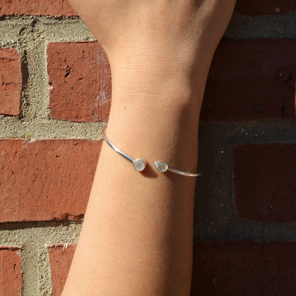 Sterling Silver Dainty Faceted Moonstone Bangle