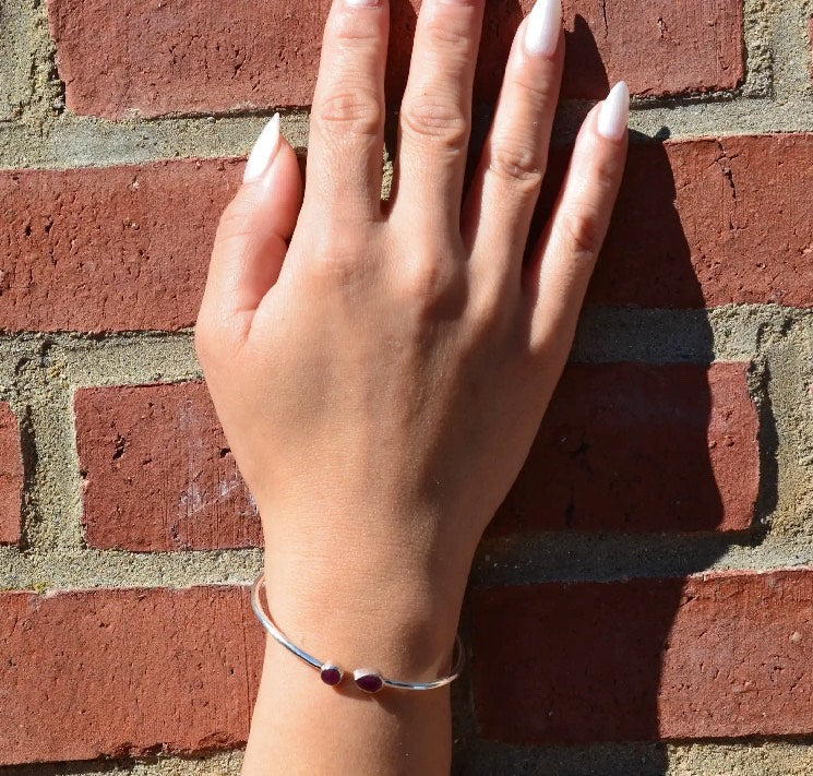 Sterling Silver Faceted Ruby Bangle