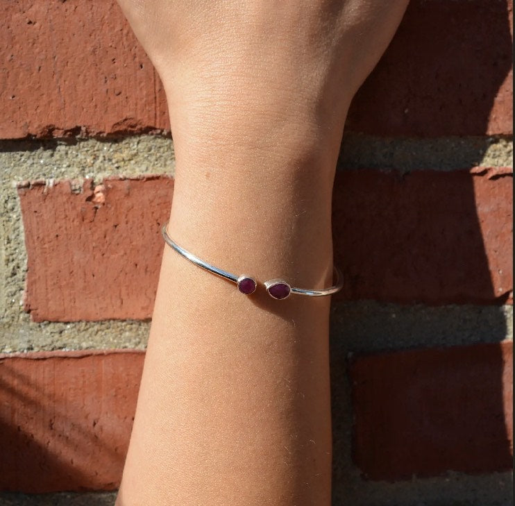 Sterling Silver Faceted Ruby Bangle