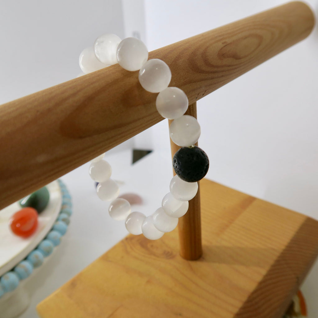 Selenite Bracelet with Lava Bead
