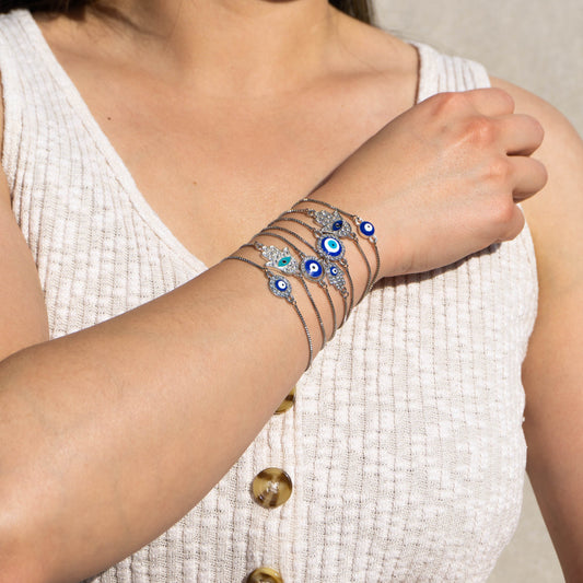 Adjustable Evil Eye Bracelet - Silver