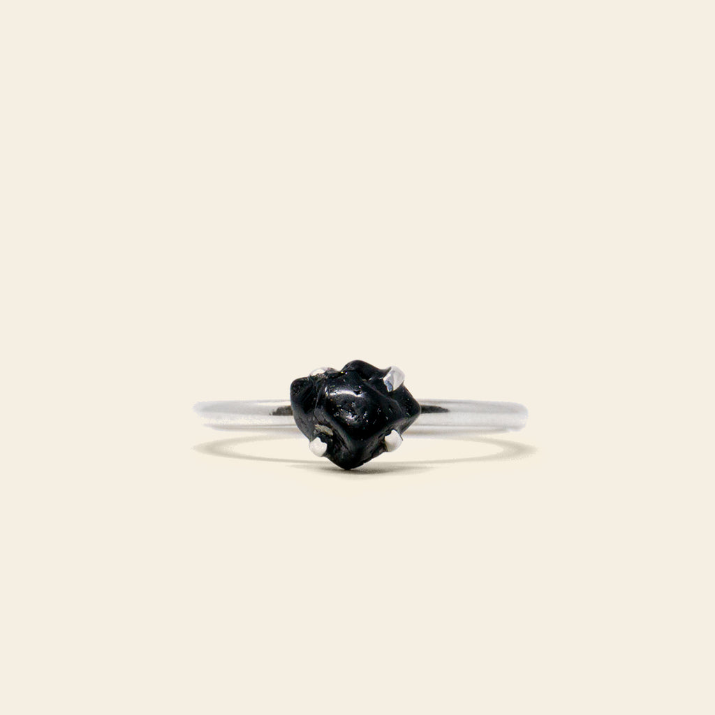 High Round Rocks Ring Rough Cut Black Diamond Ring