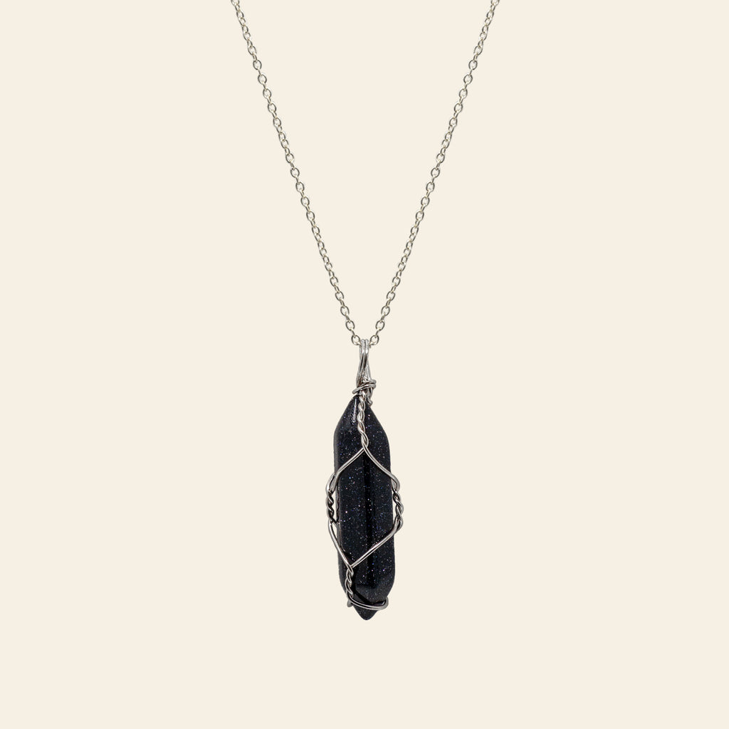 Wire Wrapped Crystal Point Necklace - Silver