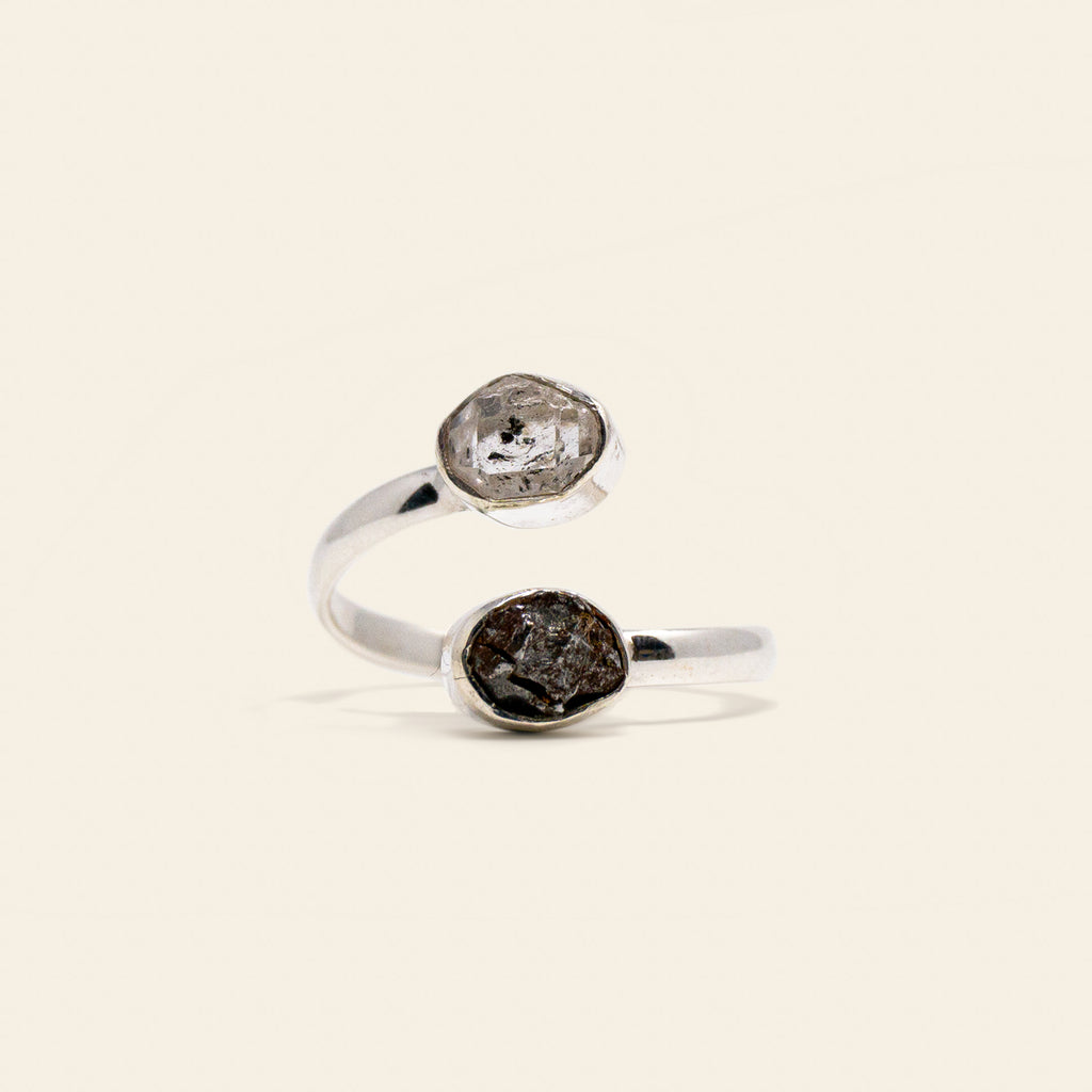 Herkimer Diamond & Meteorite Bypass Ring