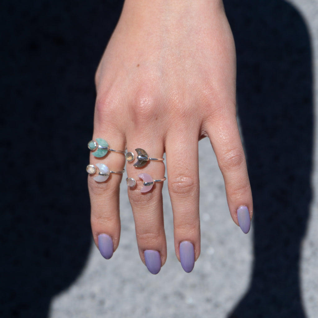 Crystal Moon and Sun Ring - Silver