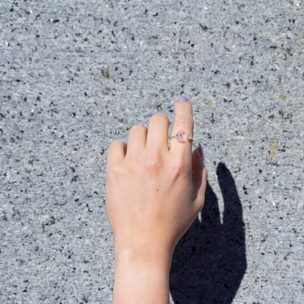 Crystal Moon and Sun Ring - Silver