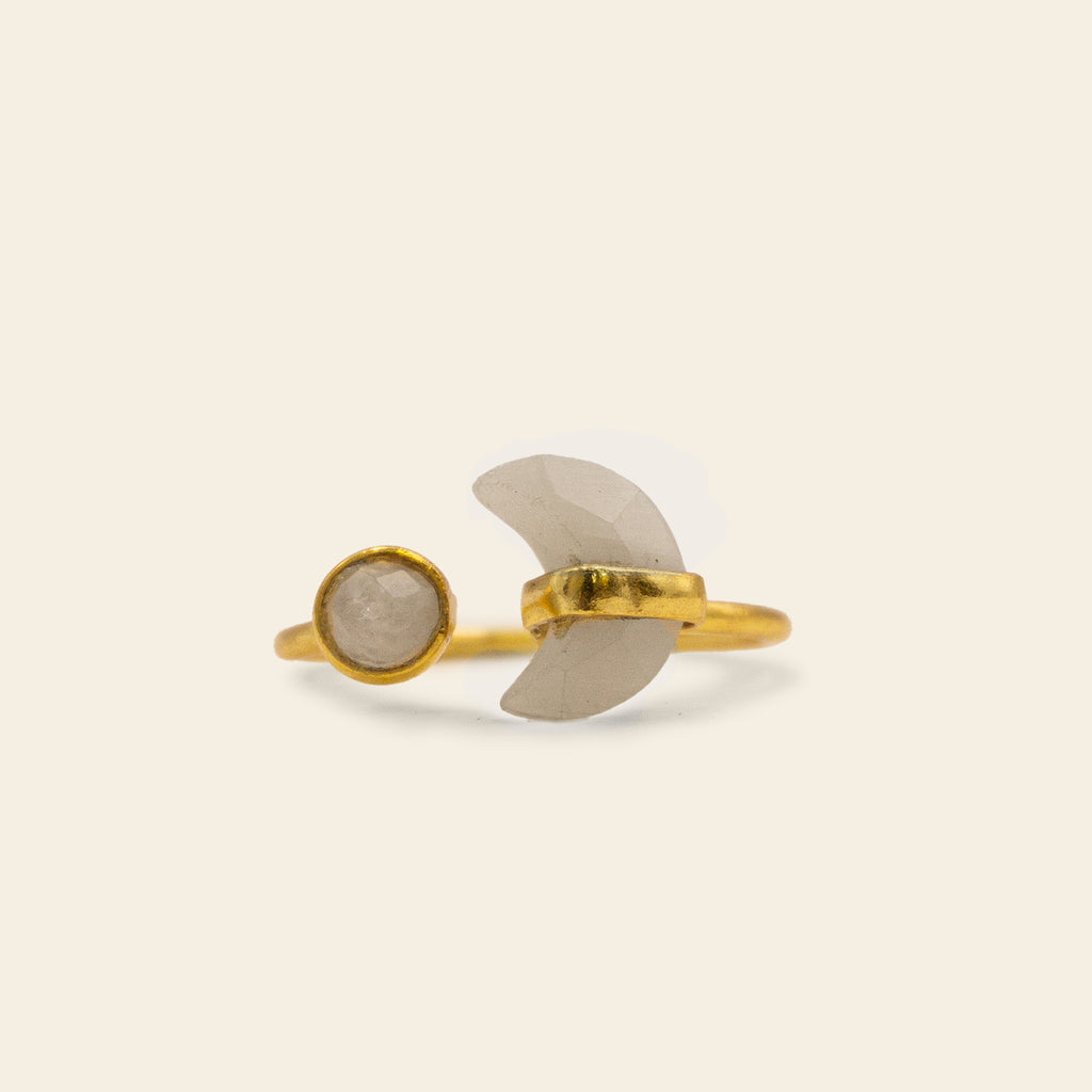 Crystal Moon and Sun Ring - Gold