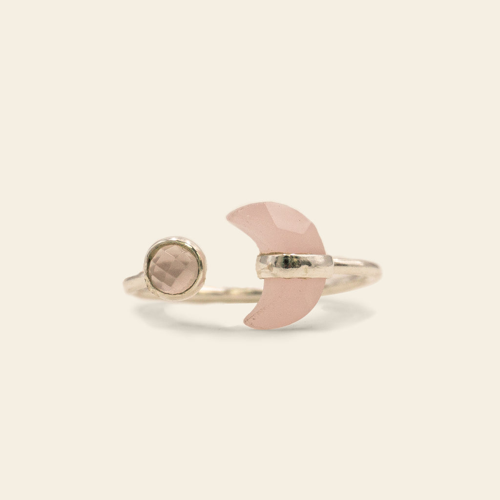 Crystal Moon and Sun Ring - Silver