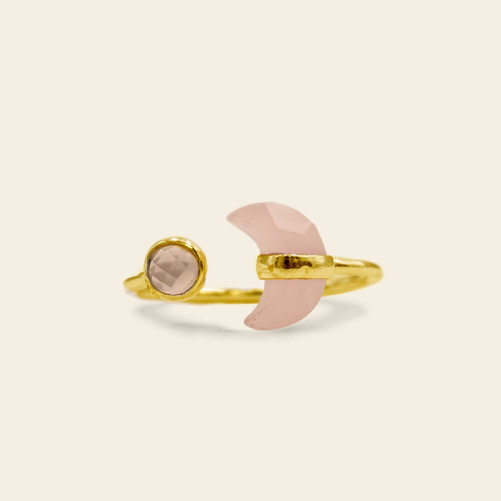 Crystal Moon and Sun Ring - Gold