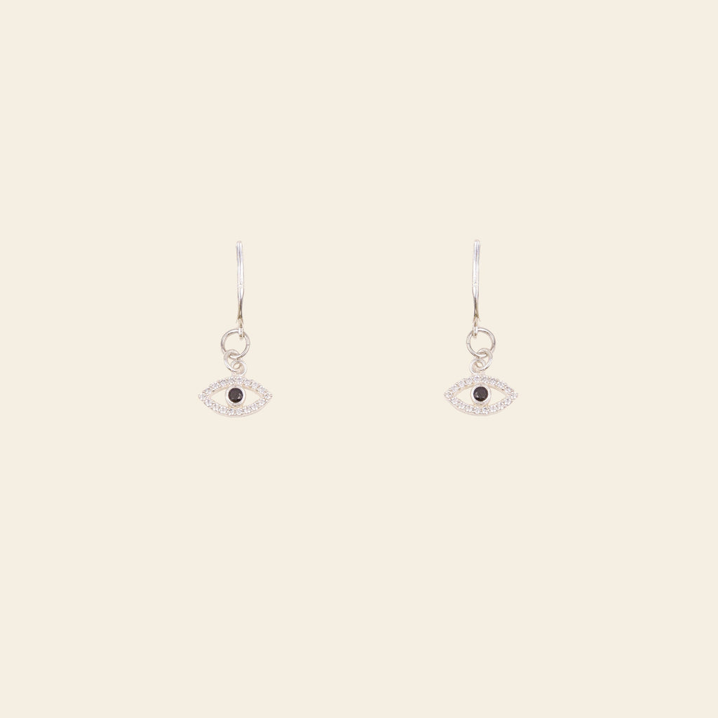 Dainty Evil Eye Leverback Earrings - Silver