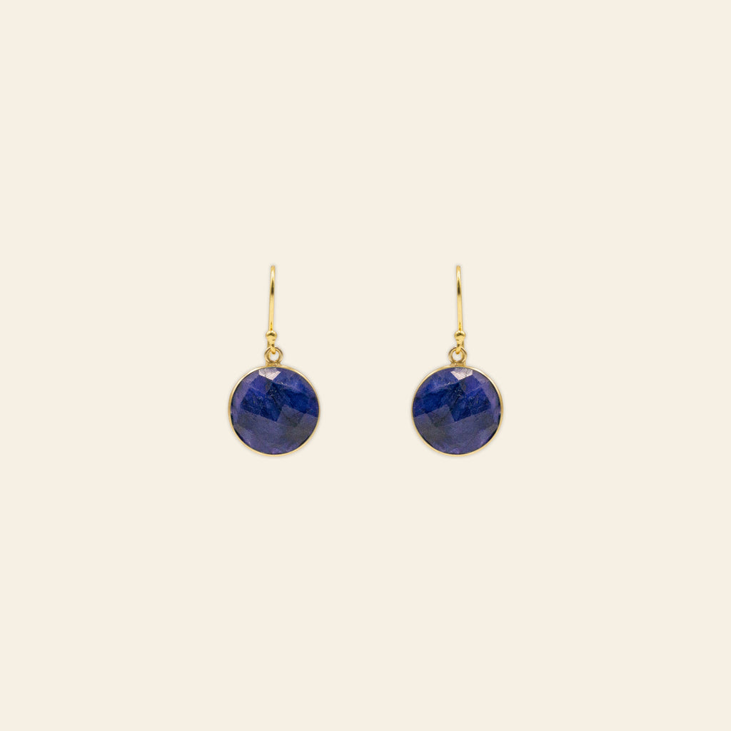 Faceted Gemstone Circle Drop Earrings - Gold Plated
