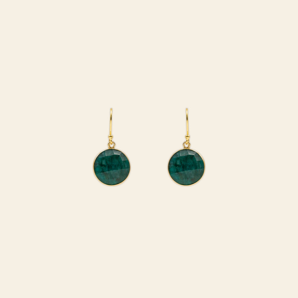 Faceted Gemstone Circle Drop Earrings - Gold Plated