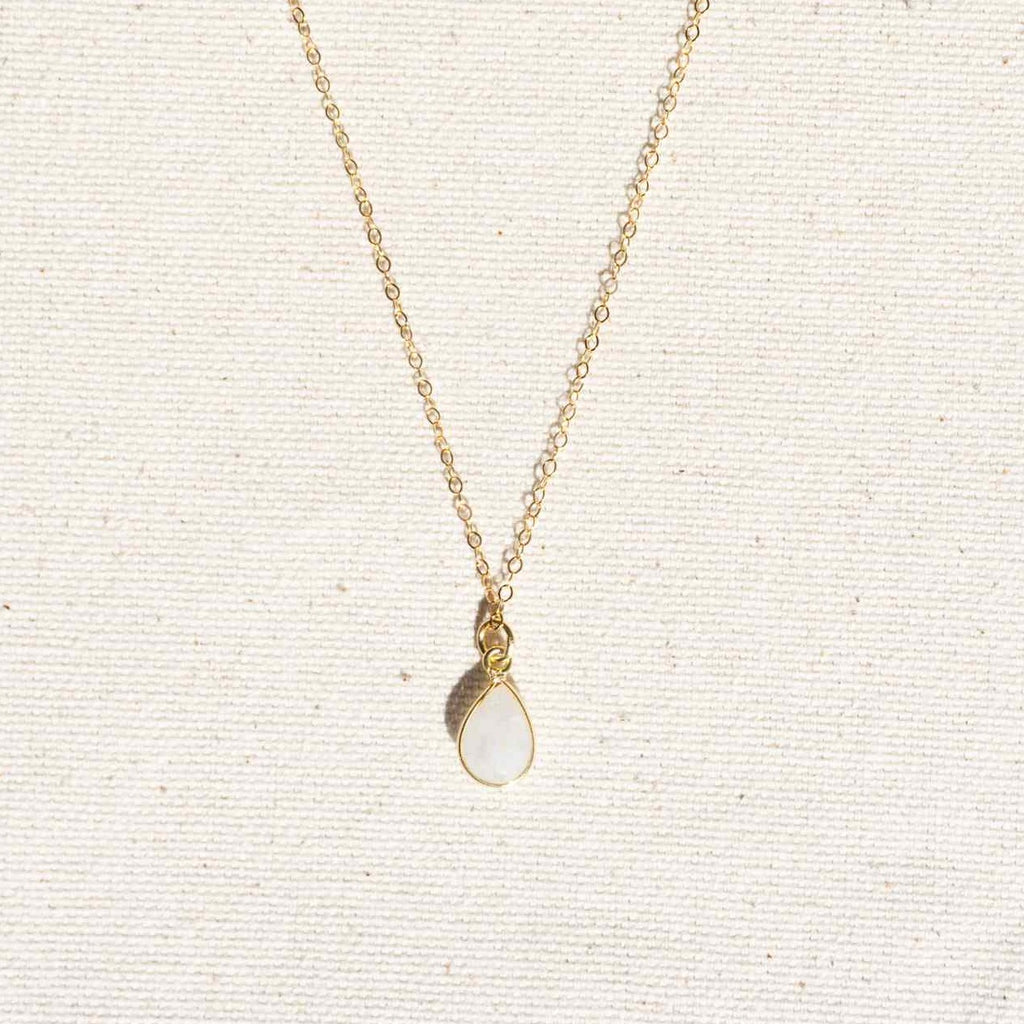 Faceted Gemstone Teardrop Necklace - Gold