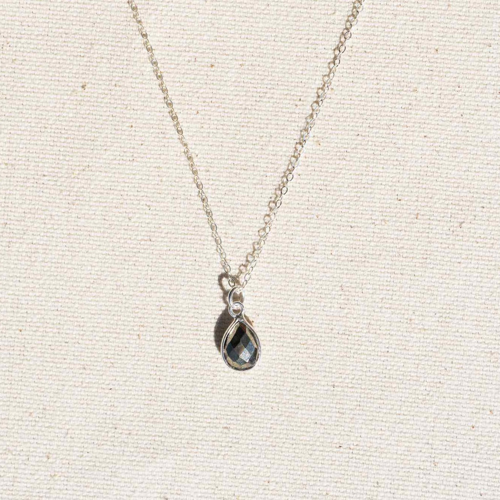 Faceted Gemstone Teardrop Necklace - Silver