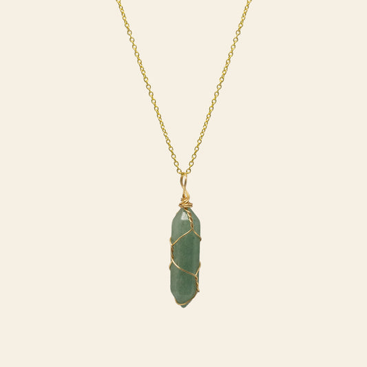 Wire Wrapped Crystal Point Necklace - Gold