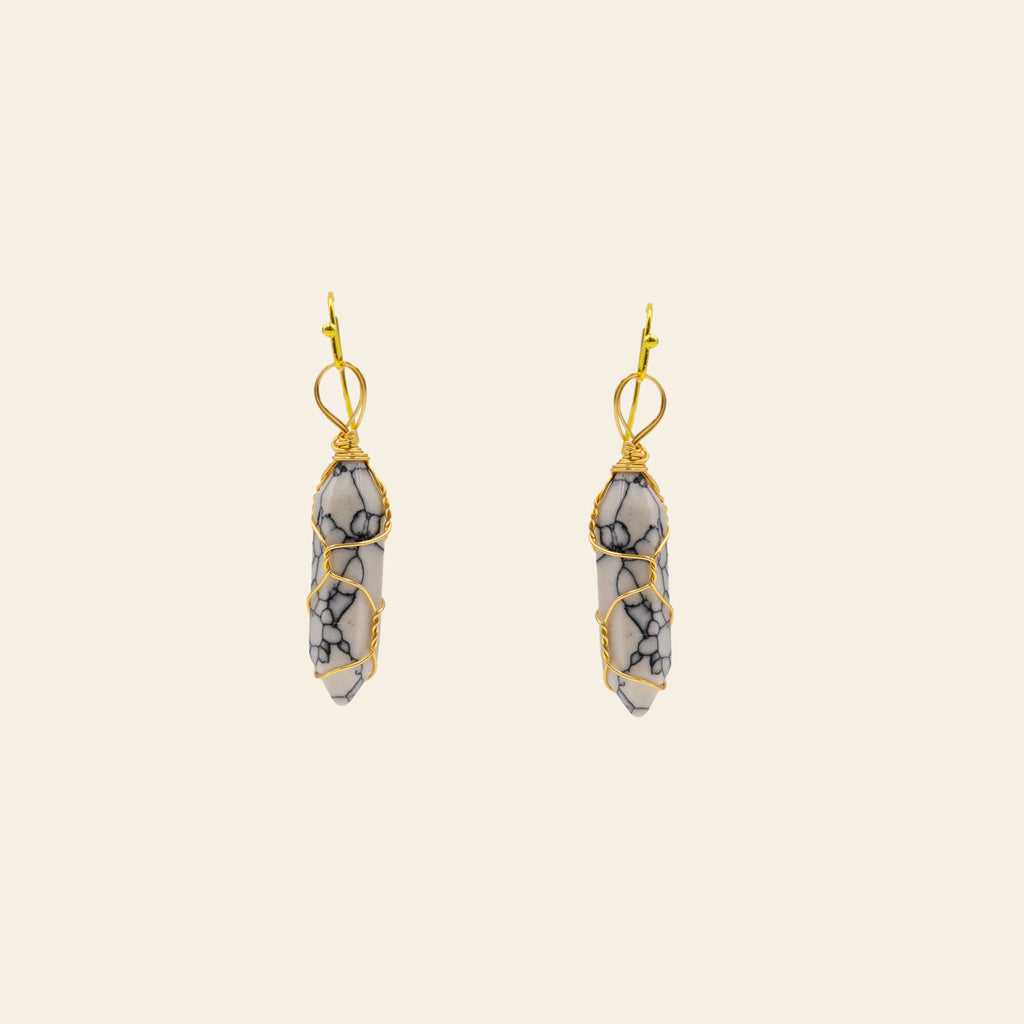 Wire Wrapped Crystal Point Earrings - Gold
