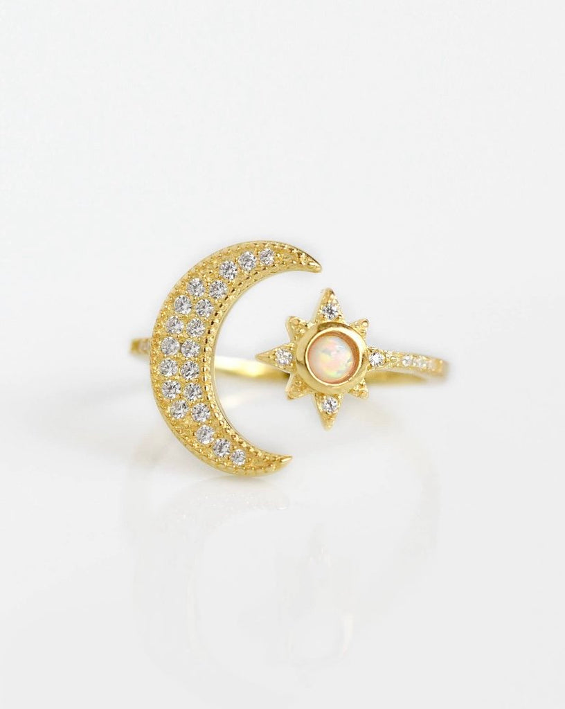 Crescent Moon and Star Ring
