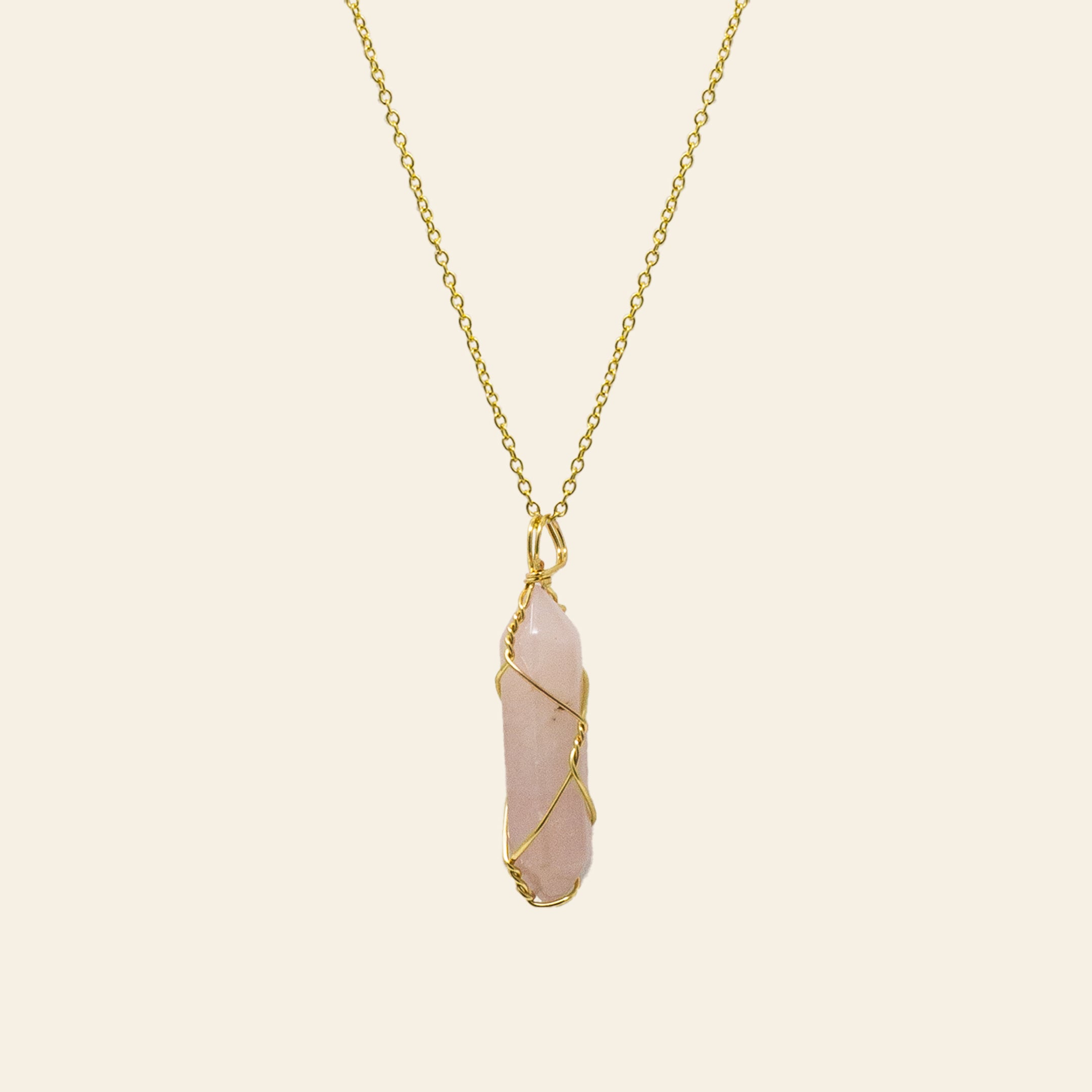 Wire wrapped rose quartz necklace discount