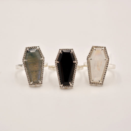 Pave Set Coffin Statement Ring - Moonstone