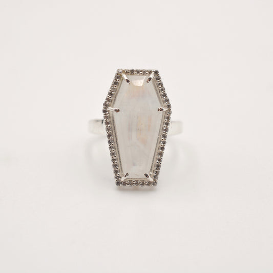 Pave Set Coffin Statement Ring - Moonstone